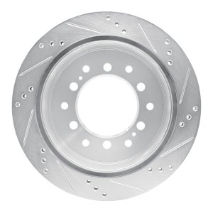 Lexus GX460 Brake Rotor (1) - Rear Left - R1 Concepts - Drilled & Slotted - Silver - `10-`24